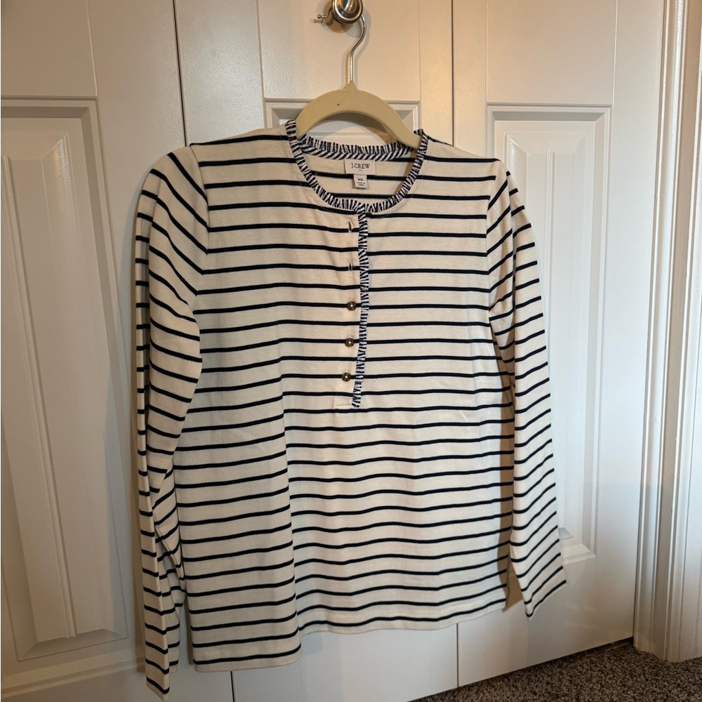 J. Crew Navy and White Striped Buttoned Top